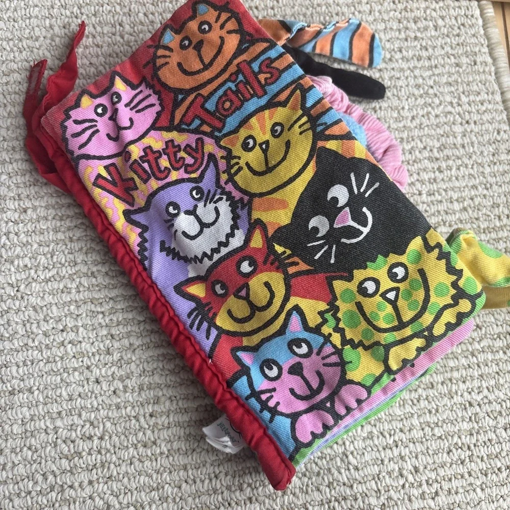 Jellycat Kitty Tails Crinkle Book Retired Baby Sensory Soft Book Cats Toddler 9
